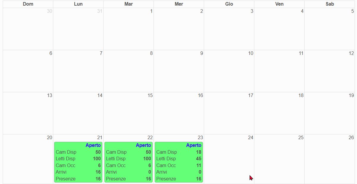 Calendario del portale ROSS1000 con i giorni inviati da GestHotel